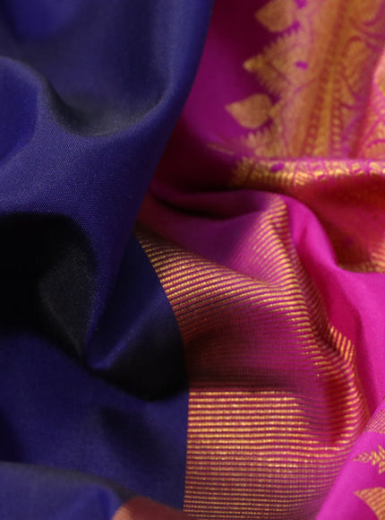 Pure kanchipuram silk saree blue and pink with plain body and zari woven border