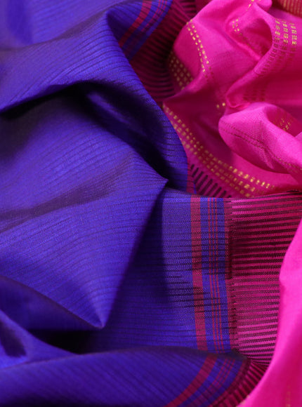 Pure kanchipuram silk saree blue and pink with plain body and temple design zari woven simple border