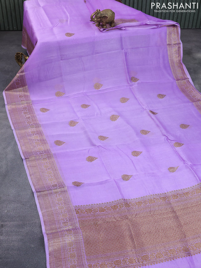 Banarasi organza silk saree lavender with thread & zari woven buttas and banarasi style border