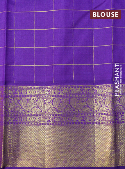 Pure kanchipuram silk saree light blue and blue with allover zari checks & buttas and annam zari woven border