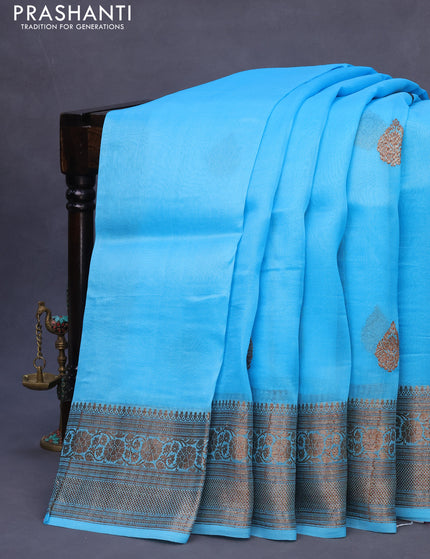 Banarasi organza silk saree light blue with thread & zari woven buttas and banarasi style border