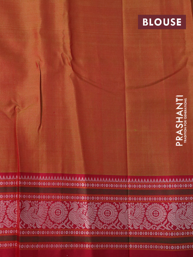 Pure kanchipuram silk saree dual shade of dark mustard and pink with thread woven buttas and thread woven border