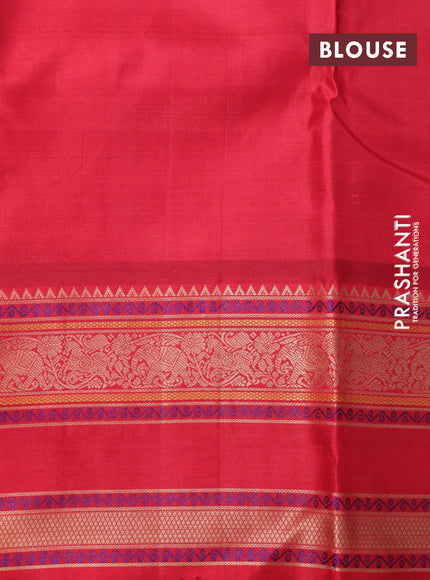 Pure kanchipuram silk saree deep maroon and red with allover thread stripes and long thread woven border