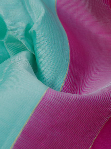 Pure kanchipuram silk saree teal blue and pink with thread woven buttas and long thread woven border