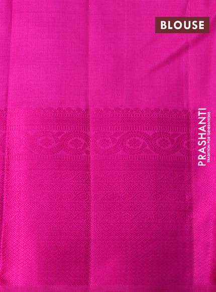 Pure kanchipuram silk saree teal blue and pink with thread woven buttas and long thread woven border