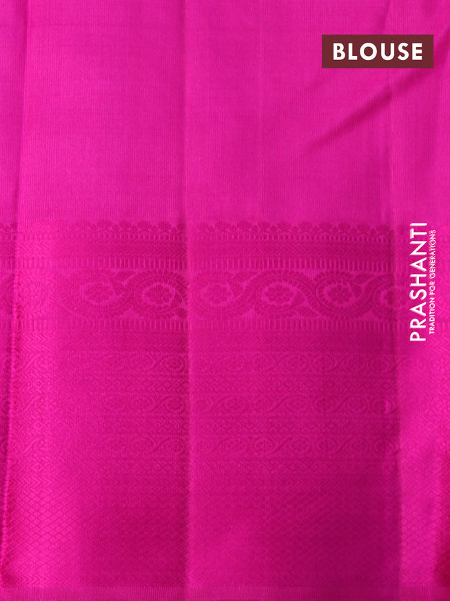 Pure kanchipuram silk saree teal blue and pink with thread woven buttas and long thread woven border