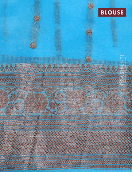 Banarasi organza silk saree light blue with thread & zari woven buttas and banarasi style border