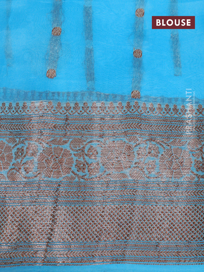 Banarasi organza silk saree light blue with thread & zari woven buttas and banarasi style border