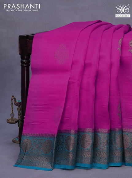 Banarasi organza silk saree pink and teal green with thread & zari woven buttas and banarasi style border