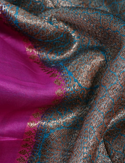 Banarasi organza silk saree pink and teal green with thread & zari woven buttas and banarasi style border