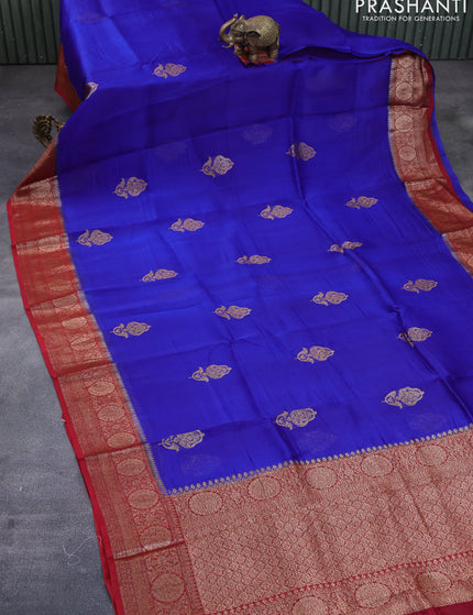 Banarasi organza silk saree royal blue and red with thread & zari woven buttas and banarasi style border