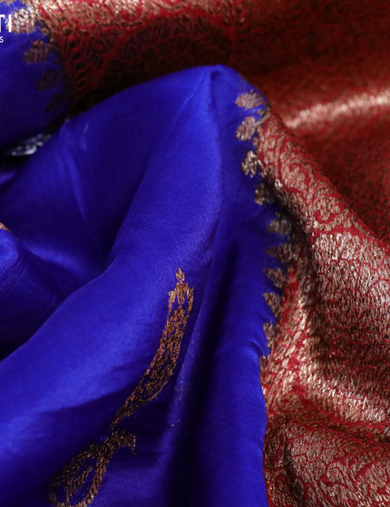 Banarasi organza silk saree royal blue and red with thread & zari woven buttas and banarasi style border