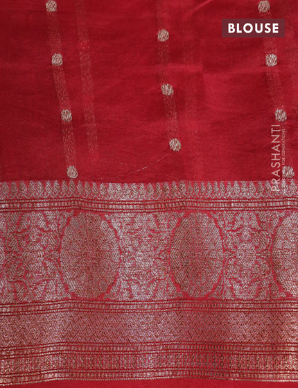 Banarasi organza silk saree royal blue and red with thread & zari woven buttas and banarasi style border