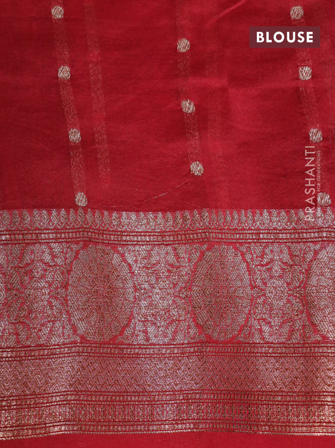 Banarasi organza silk saree royal blue and red with thread & zari woven buttas and banarasi style border