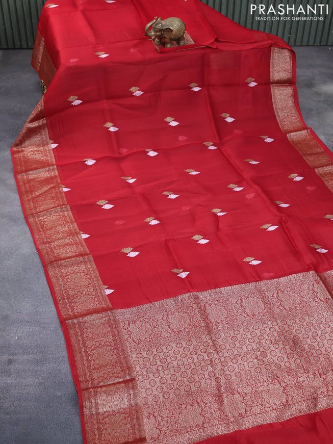 Banarasi organza silk saree red with thread & zari woven buttas and banarasi style border