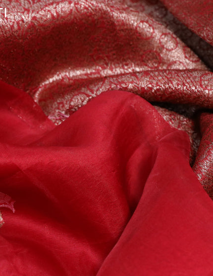 Banarasi organza silk saree red with thread & zari woven buttas and banarasi style border