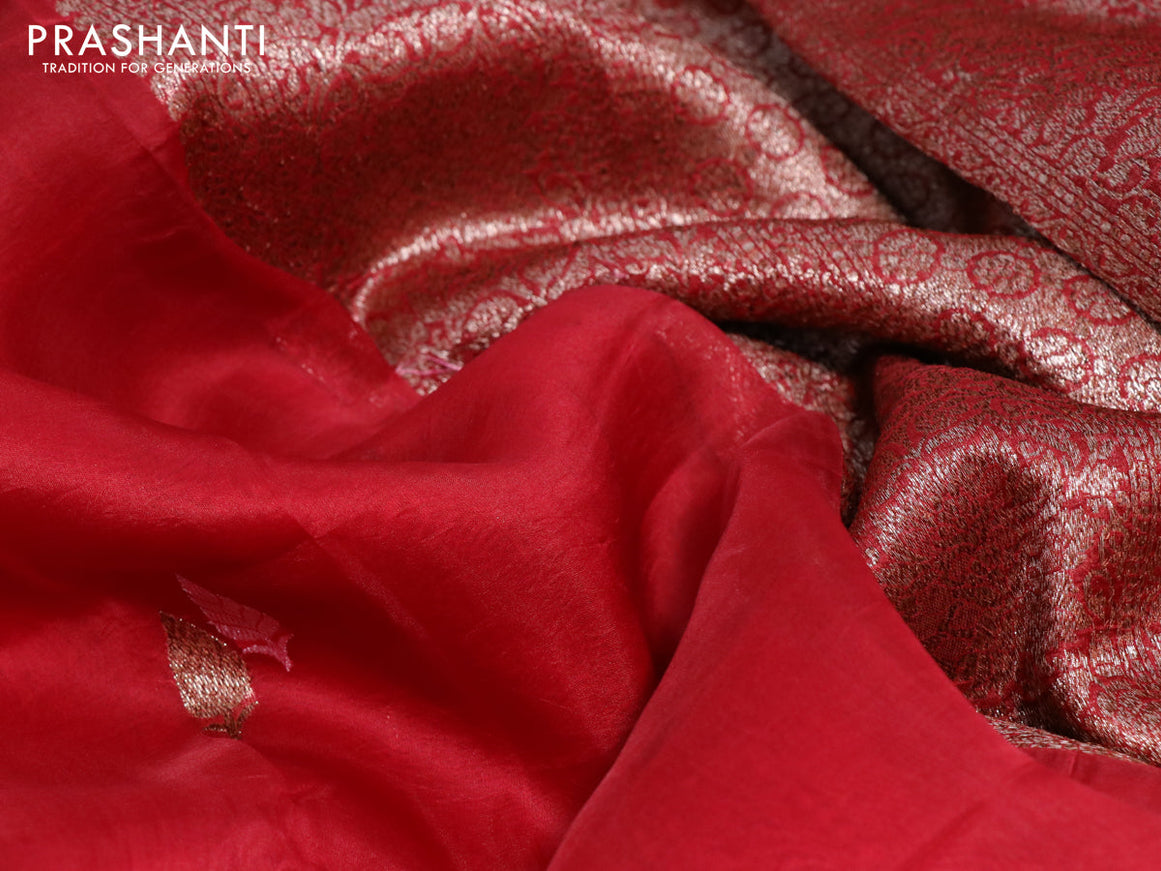 Banarasi organza silk saree red with thread & zari woven buttas and banarasi style border