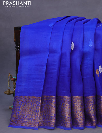 Banarasi organza silk saree royal blue with thread & zari woven buttas and banarasi style border