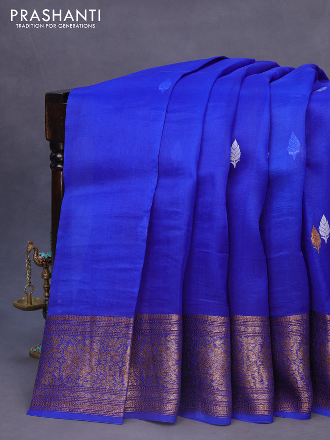 Banarasi organza silk saree royal blue with thread & zari woven buttas and banarasi style border