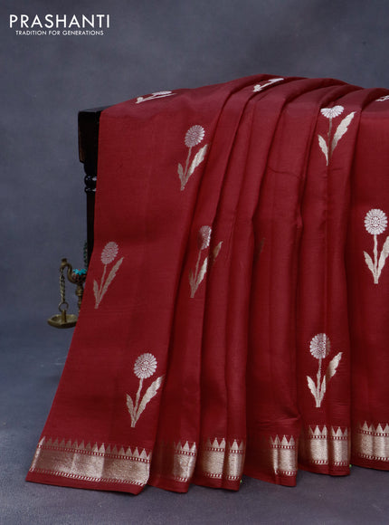 Poona silk saree red and green with zari woven floral buttas and zari woven border