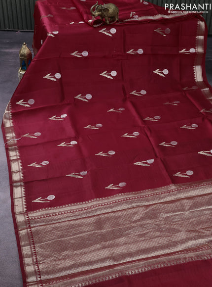 Poona silk saree red and green with zari woven floral buttas and zari woven border