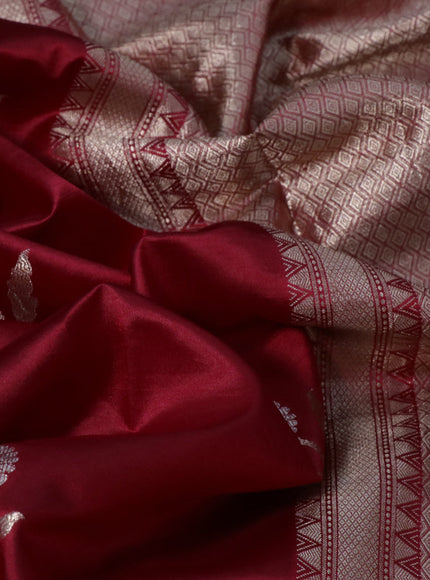 Poona silk saree red and green with zari woven floral buttas and zari woven border