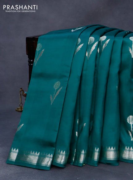 Poona silk saree green with zari woven floral buttas and zari woven border