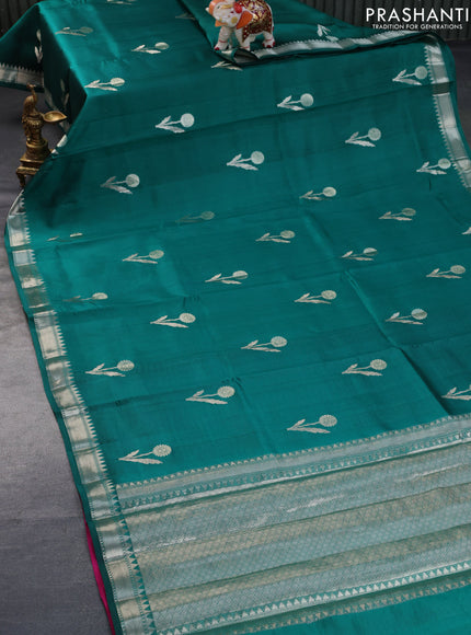 Poona silk saree green with zari woven floral buttas and zari woven border