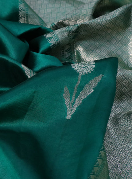 Poona silk saree green with zari woven floral buttas and zari woven border