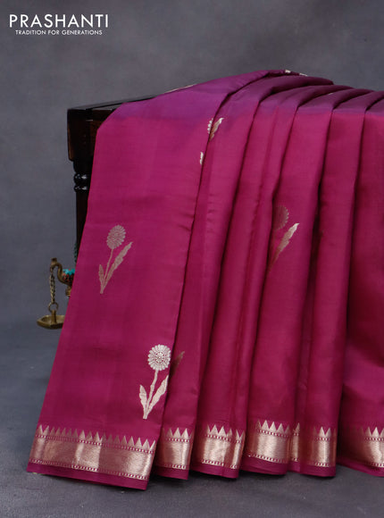 Poona silk saree pink and deep violet with zari woven floral buttas and zari woven border