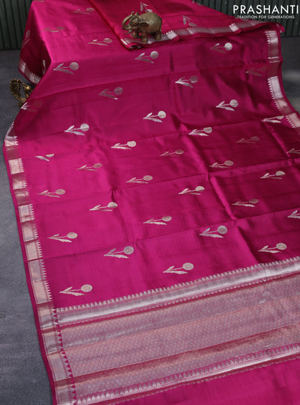 Poona silk saree pink and deep violet with zari woven floral buttas and zari woven border