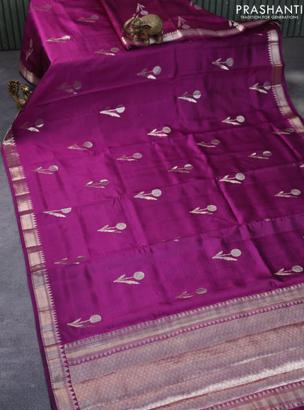 Poona silk saree purple and green with zari woven buttas and zari woven border