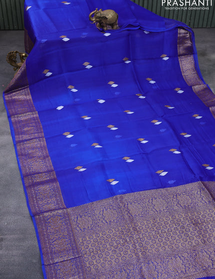 Banarasi organza silk saree royal blue with thread & zari woven buttas and banarasi style border