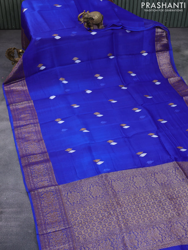 Banarasi organza silk saree royal blue with thread & zari woven buttas and banarasi style border