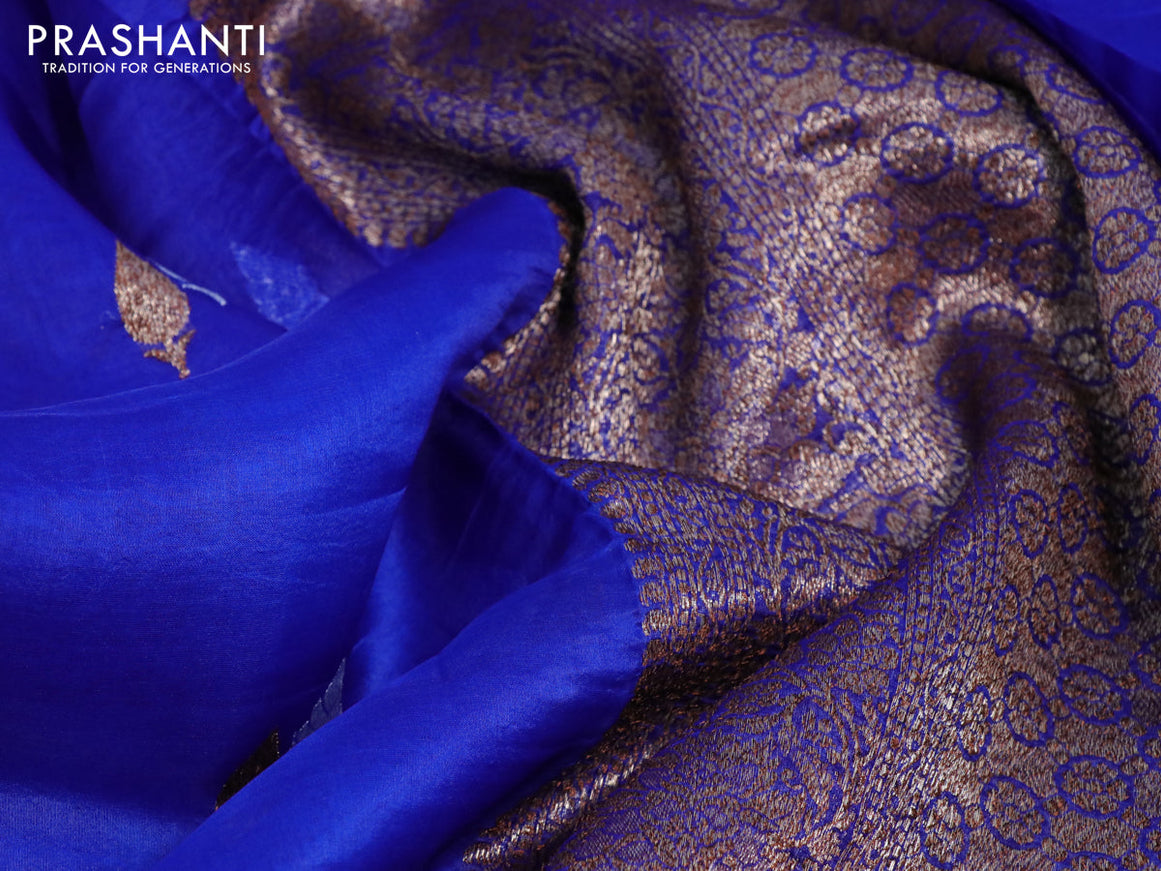 Banarasi organza silk saree royal blue with thread & zari woven buttas and banarasi style border