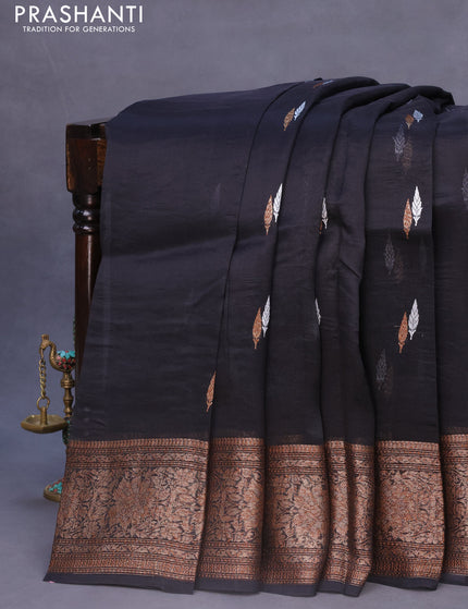 Banarasi organza silk saree black with thread & zari woven buttas and banarasi style border