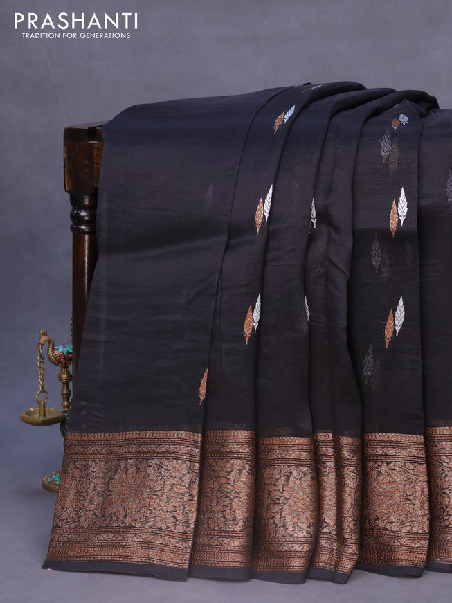 Banarasi organza silk saree black with thread & zari woven buttas and banarasi style border