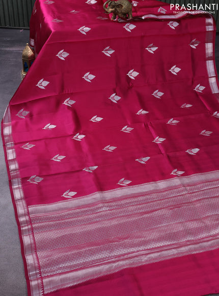 Poona silk saree dark pink and deep purple with zari woven buttas and smal zari woven border