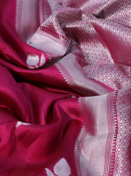 Poona silk saree dark pink and deep purple with zari woven buttas and smal zari woven border