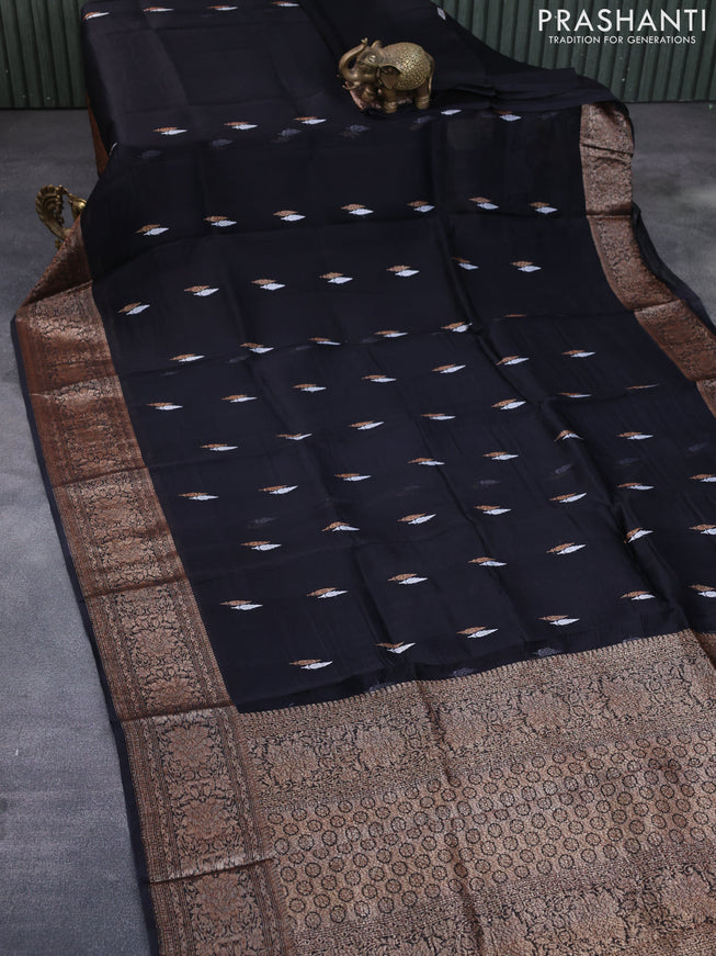 Banarasi organza silk saree black with thread & zari woven buttas and banarasi style border