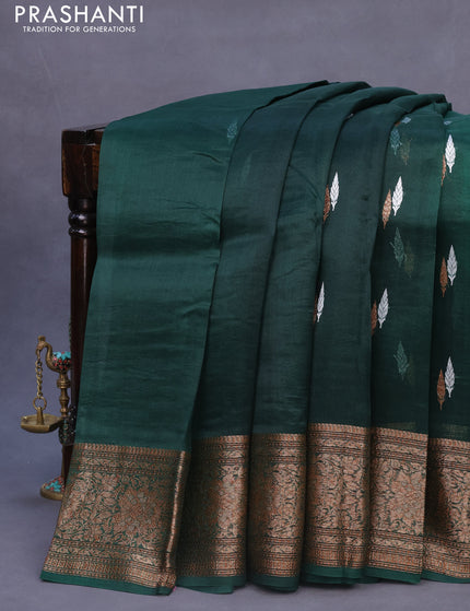 Banarasi organza silk saree dark green with thread & zari woven buttas and banarasi style border