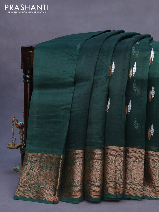 Banarasi organza silk saree dark green with thread & zari woven buttas and banarasi style border