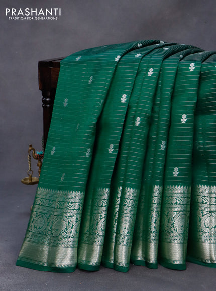 Poona silk saree green and red with allover banarasi zari weaves & zari buttas and silver zari woven border