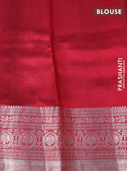 Poona silk saree green and red with allover banarasi zari weaves & zari buttas and silver zari woven border