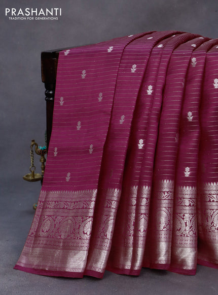 Poona silk saree pink and violet with allover banarasi zari weaves & zari buttas and silver zari woven border