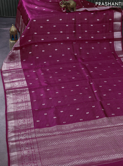 Poona silk saree pink and violet with allover banarasi zari weaves & zari buttas and silver zari woven border