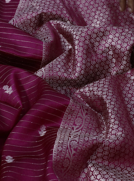 Poona silk saree pink and violet with allover banarasi zari weaves & zari buttas and silver zari woven border