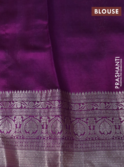 Poona silk saree pink and violet with allover banarasi zari weaves & zari buttas and silver zari woven border