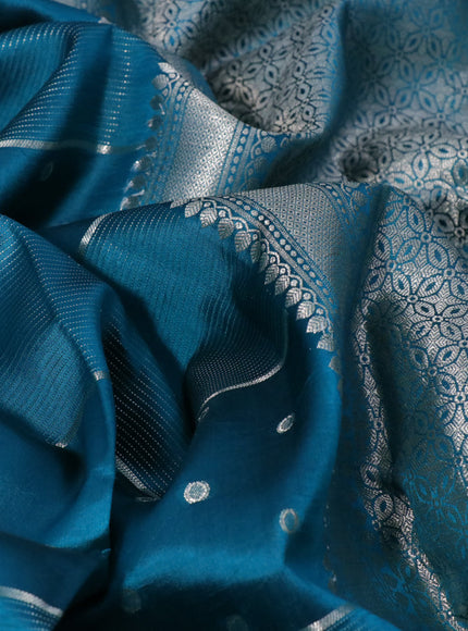 Poona silk saree teal blue with zari woven buttas and zari woven butta border