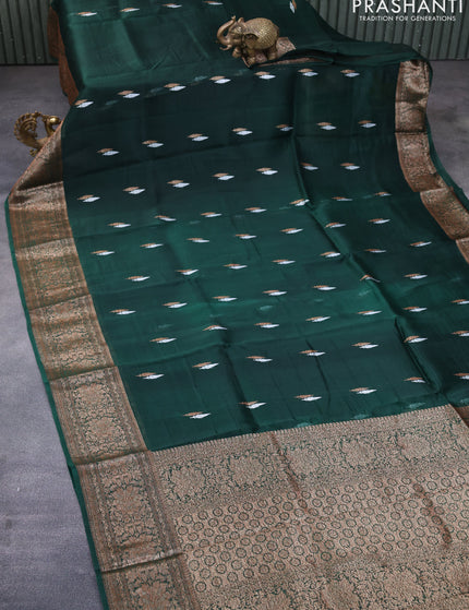 Banarasi organza silk saree dark green with thread & zari woven buttas and banarasi style border